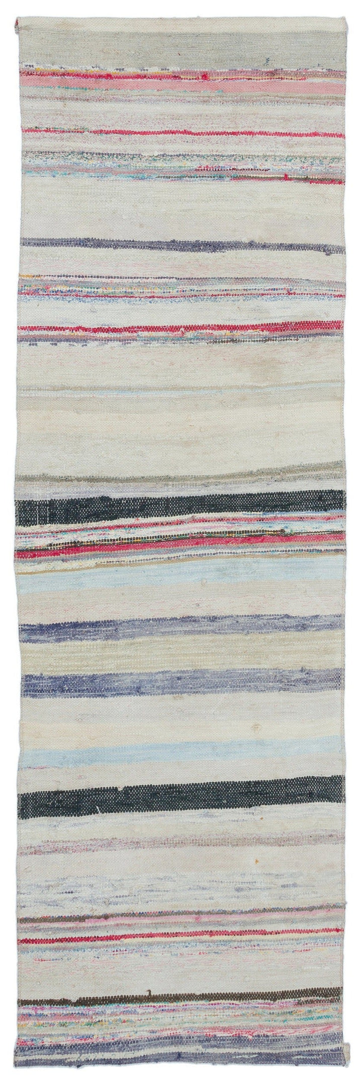 Cretan Beige Striped Wool Hand-Woven Carpet 069 x 225