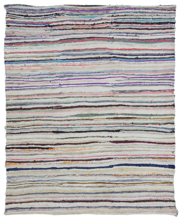 Cretan Beige Striped Wool Hand Woven Carpet 160 x 200