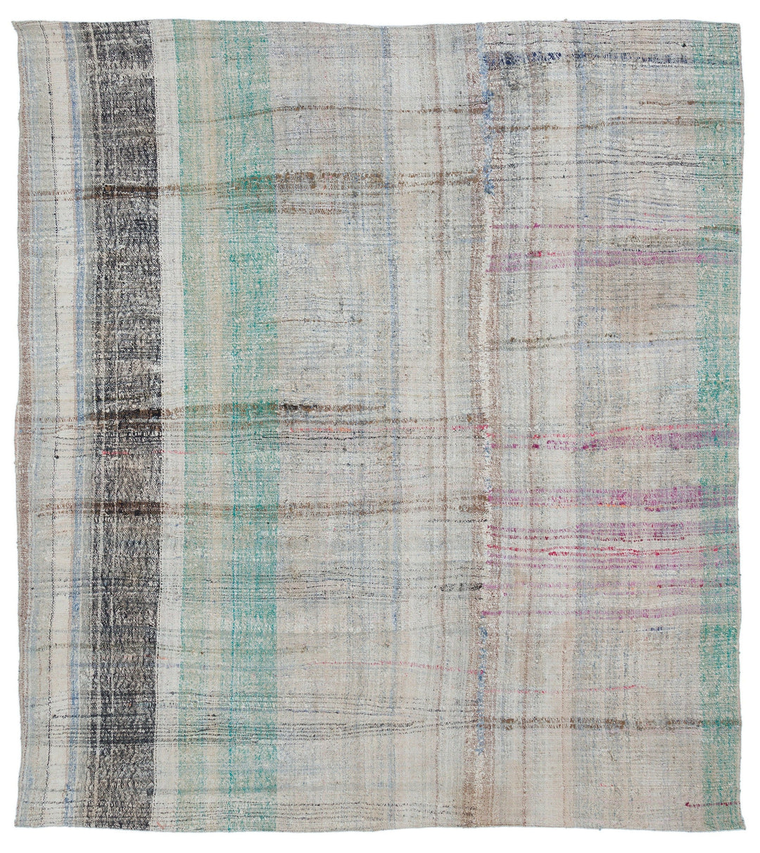 Cretan Beige Striped Wool Hand-Woven Carpet 172 x 201