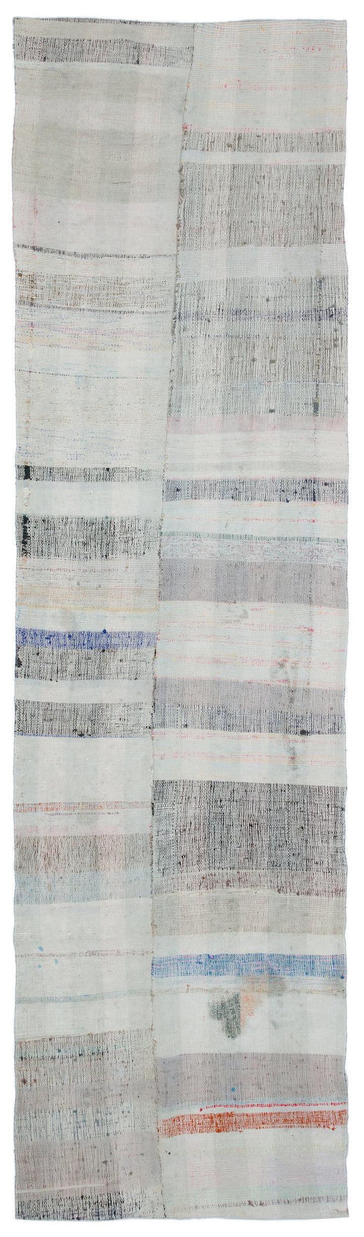 Cretan Gray Striped Wool Hand-Woven Carpet 101 x 357