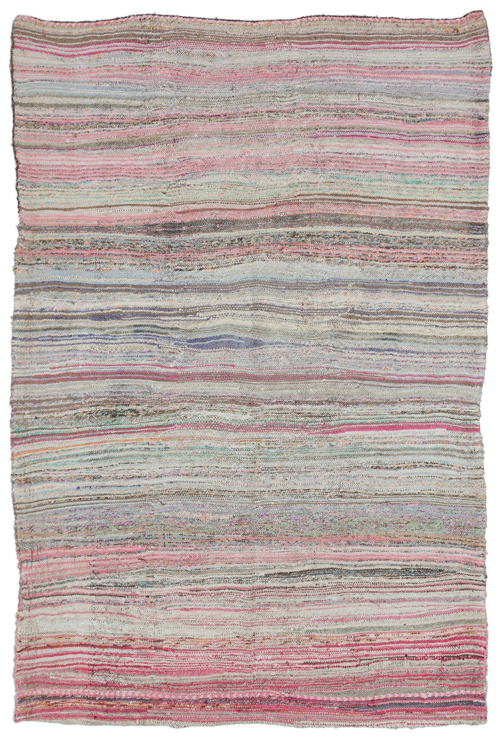 Cretan Beige Striped Wool Hand-Woven Rug 174 x 272