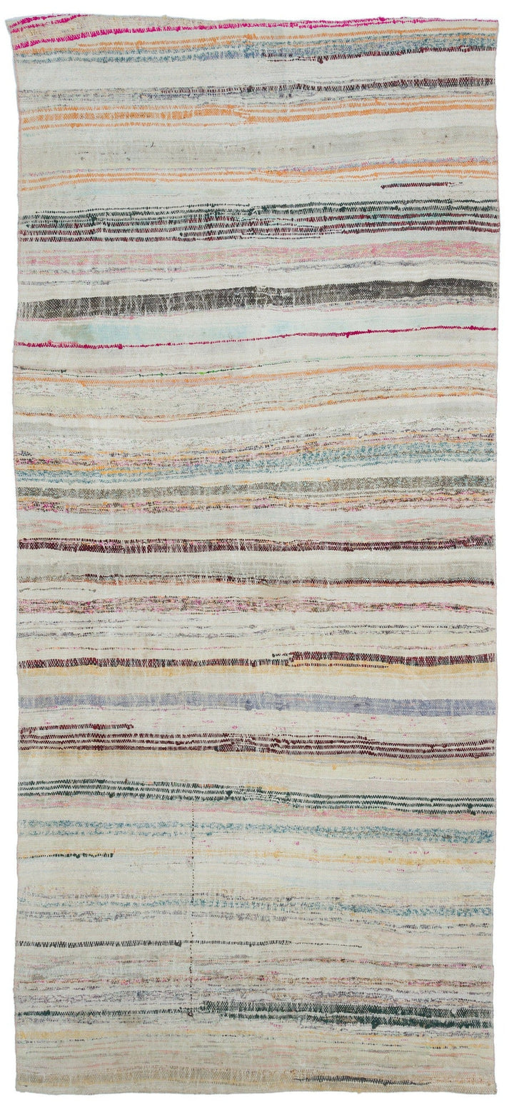 Cretan Beige Striped Wool Hand-Woven Carpet 138 x 310