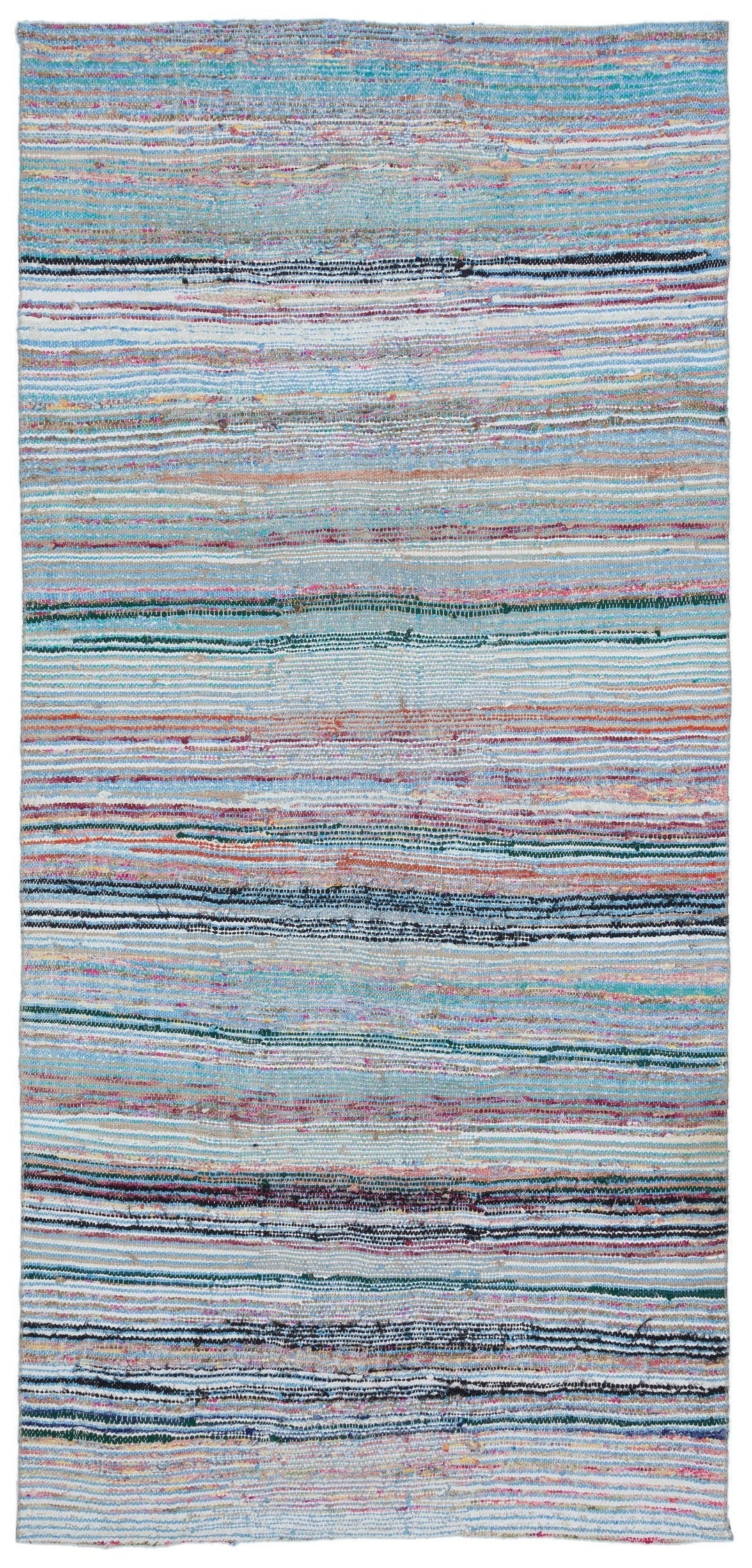Cretan Blue Striped Wool Hand-Woven Carpet 132 x 282