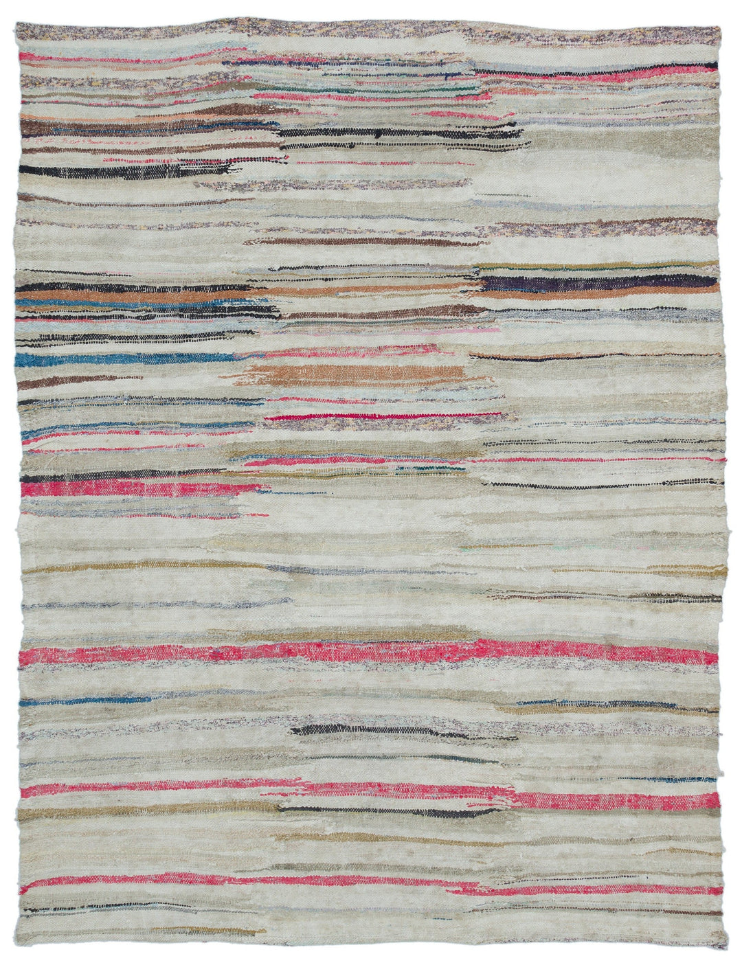 Cretan Beige Striped Wool Hand-Woven Carpet 164 x 227