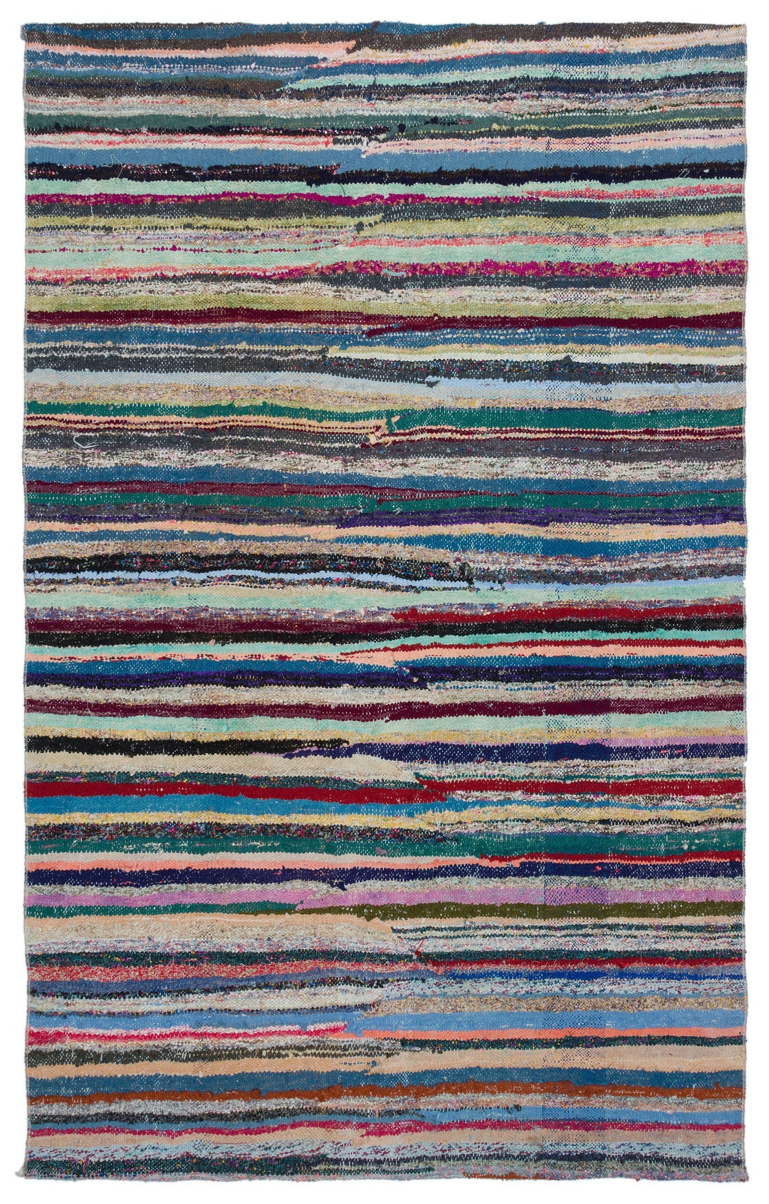 Cretan Beige Striped Wool Hand Woven Carpet 168 x 261