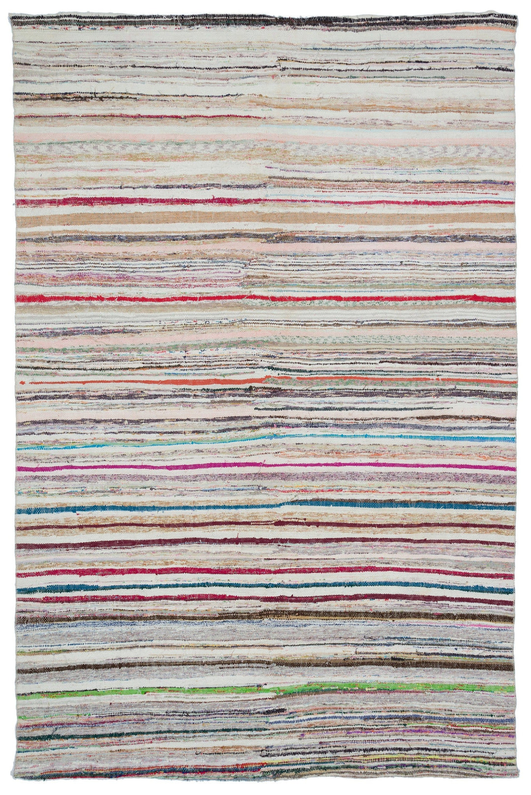 Cretan Beige Striped Wool Hand-Woven Carpet 202 x 308