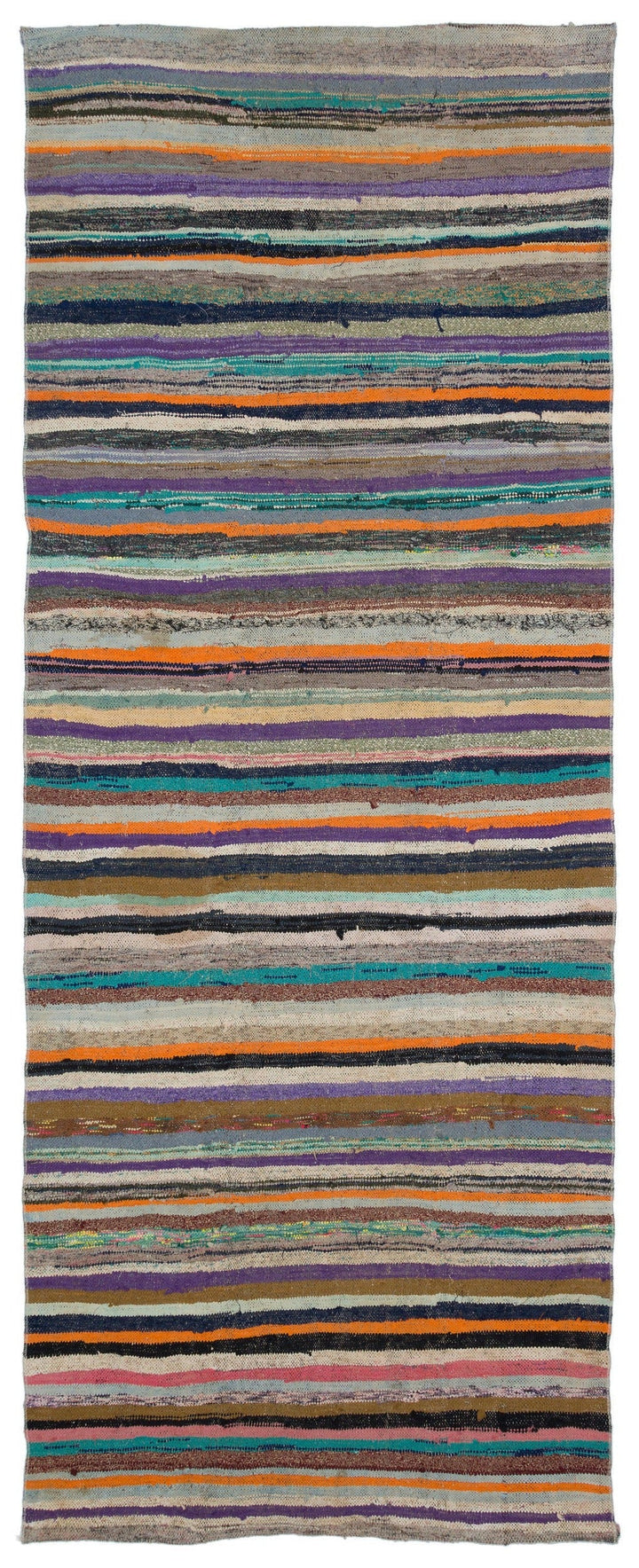 Cretan Beige Striped Wool Hand Woven Carpet 130 x 340