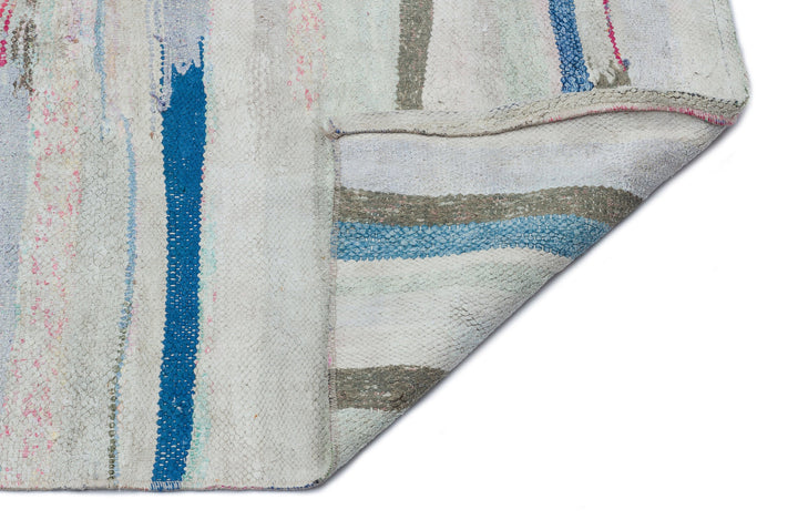 Cretan Gray Striped Wool Hand-Woven Carpet 143 x 193