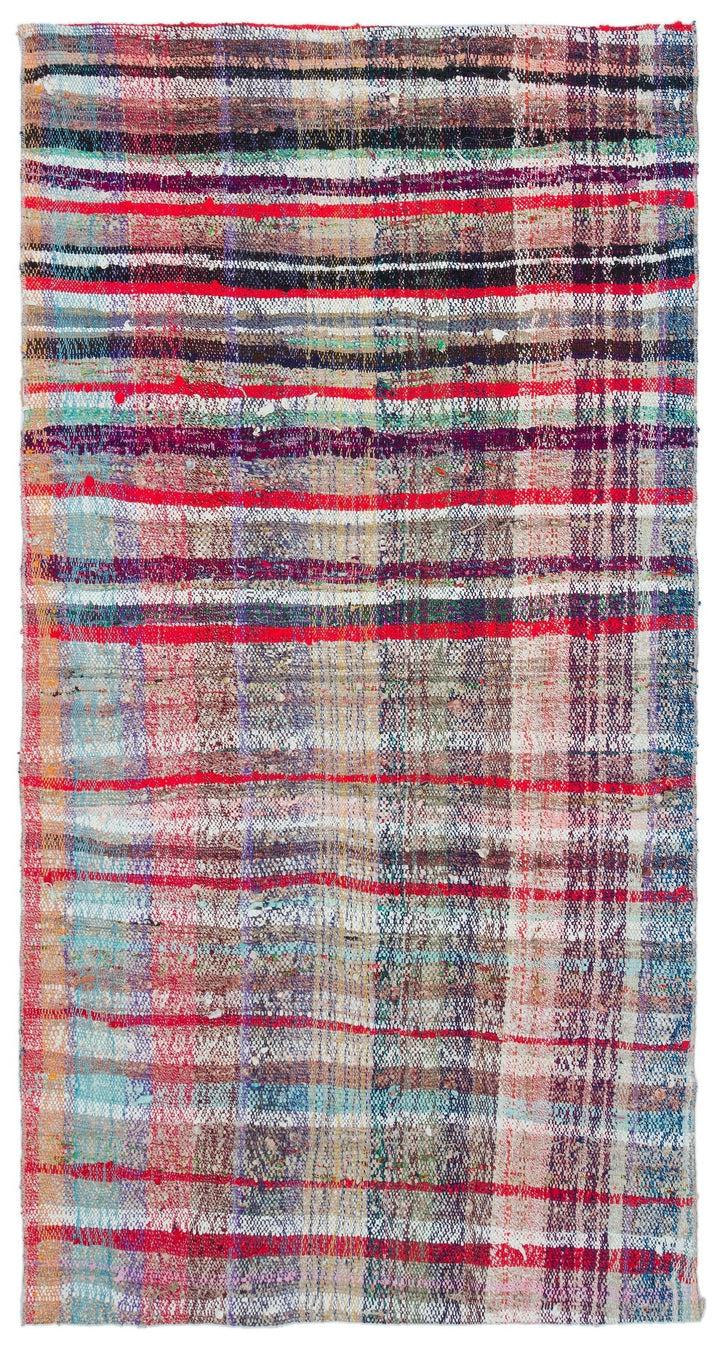 Cretan Red Striped Wool Hand-Woven Carpet 103 x 200