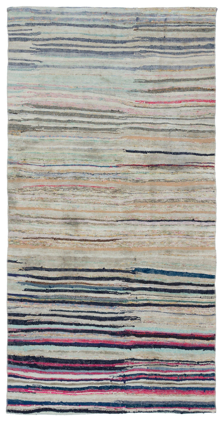 Cretan Beige Striped Wool Hand-Woven Rug 133 x 253