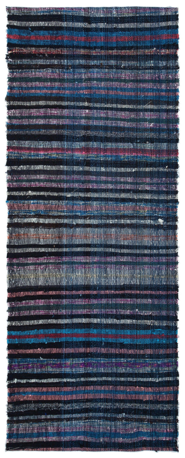 Cretan Blue Striped Wool Hand Woven Carpet 095 x 240