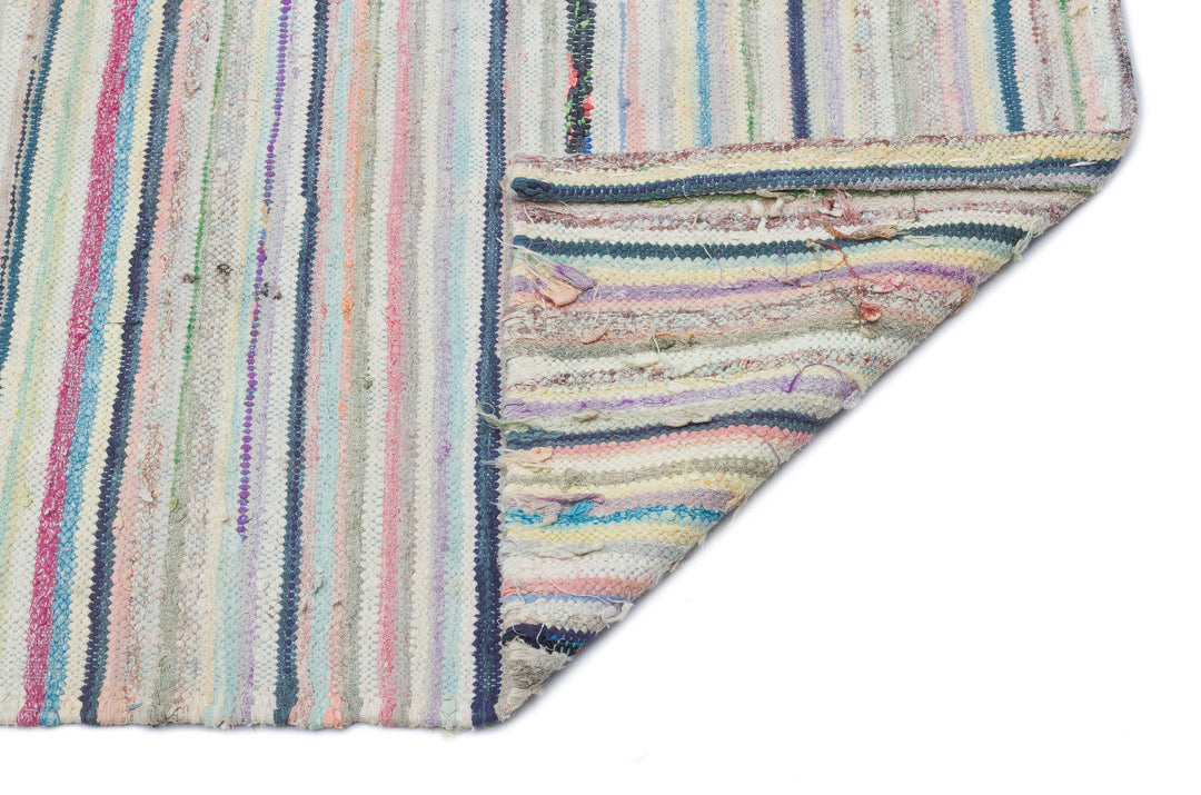 Cretan Beige Striped Wool Hand-Woven Carpet 083 x 238