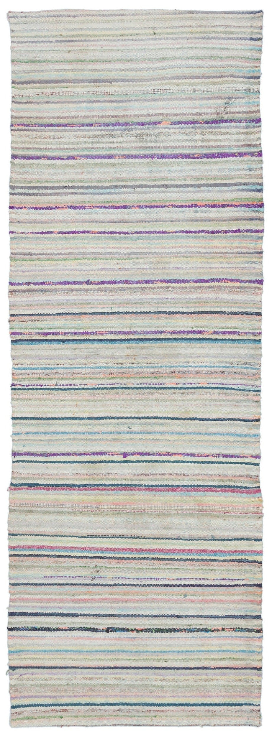 Cretan Beige Striped Wool Hand-Woven Carpet 083 x 238
