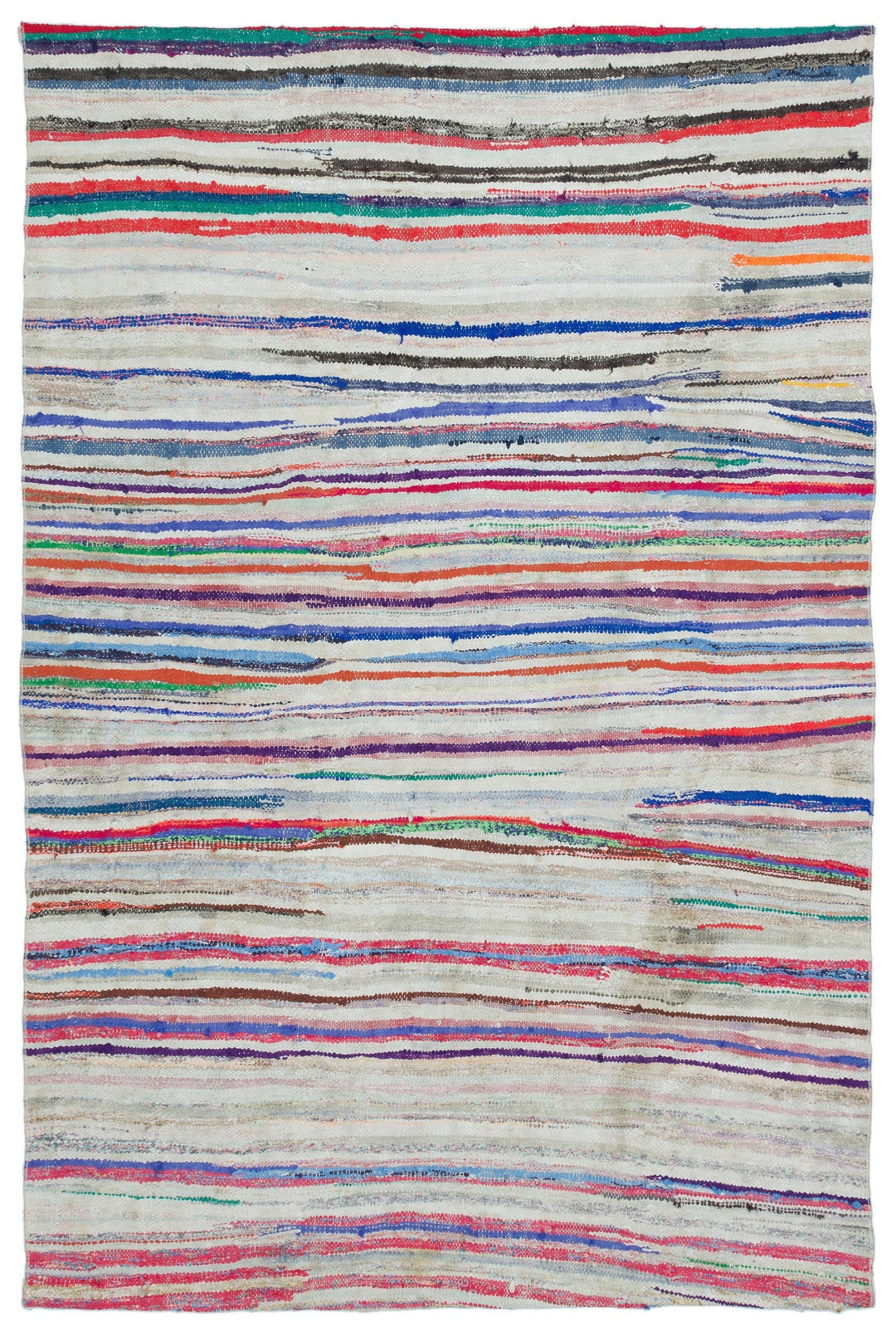 Cretan Beige Striped Wool Hand Woven Carpet 165 x 247