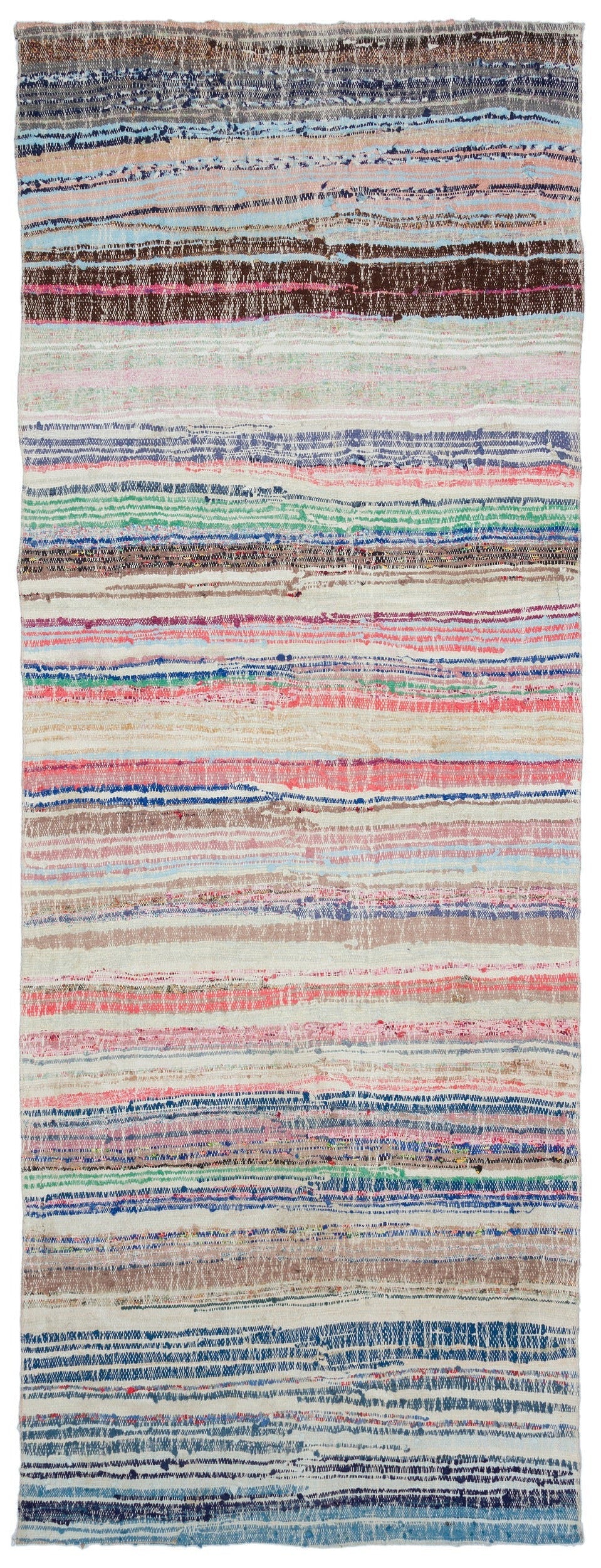 Cretan Beige Striped Wool Hand-Woven Carpet 134 x 362