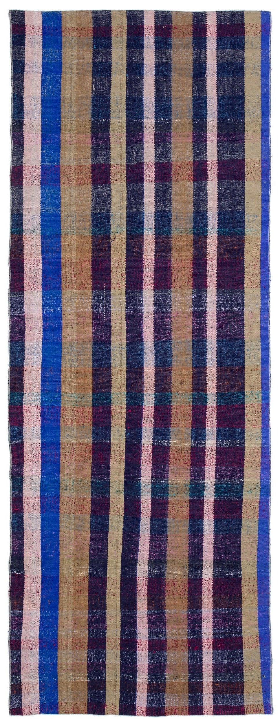 Cretan Blue Striped Wool Hand-Woven Carpet 119 x 316