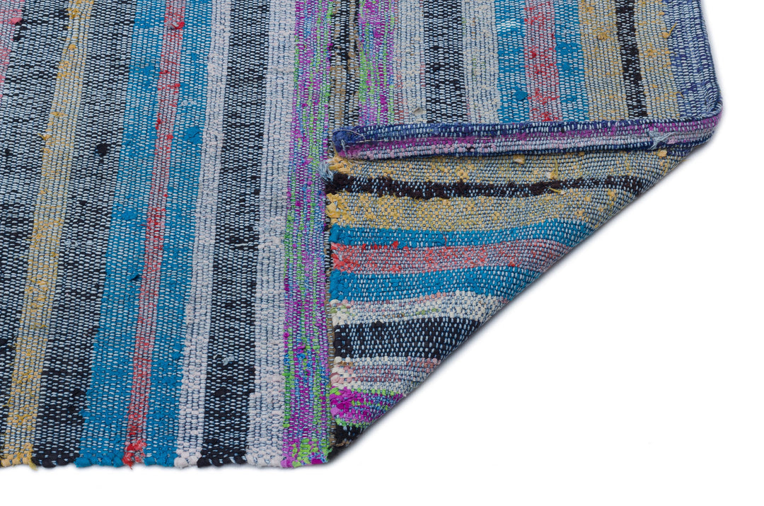 Cretan Blue Striped Wool Hand Woven Carpet 098 x 285