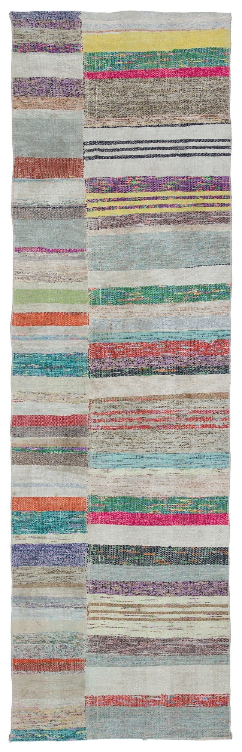 Cretan Beige Striped Wool Hand-Woven Carpet 088 x 290