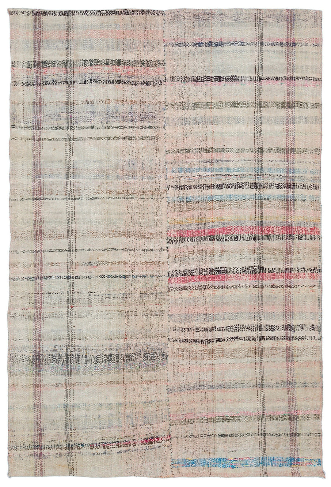 Cretan Beige Striped Wool Hand-Woven Rug 141 x 210
