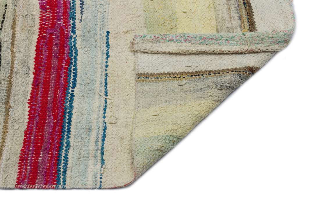Cretan Beige Striped Wool Hand-Woven Carpet 082 x 310