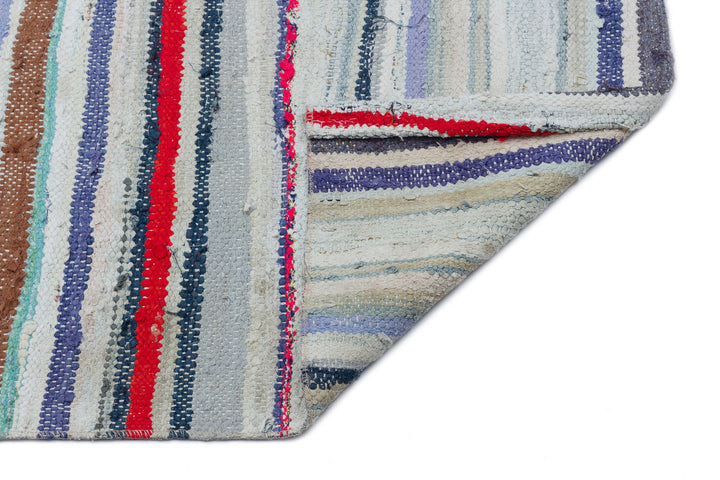 Cretan Beige Striped Wool Hand-Woven Carpet 111 x 254