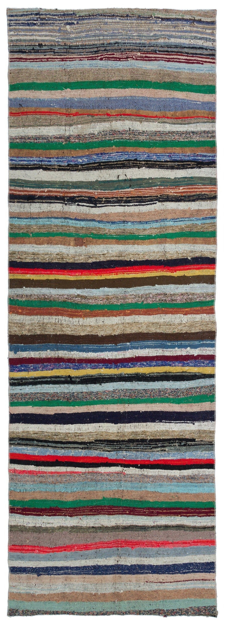 Cretan Beige Striped Wool Hand-Woven Carpet 113 x 325