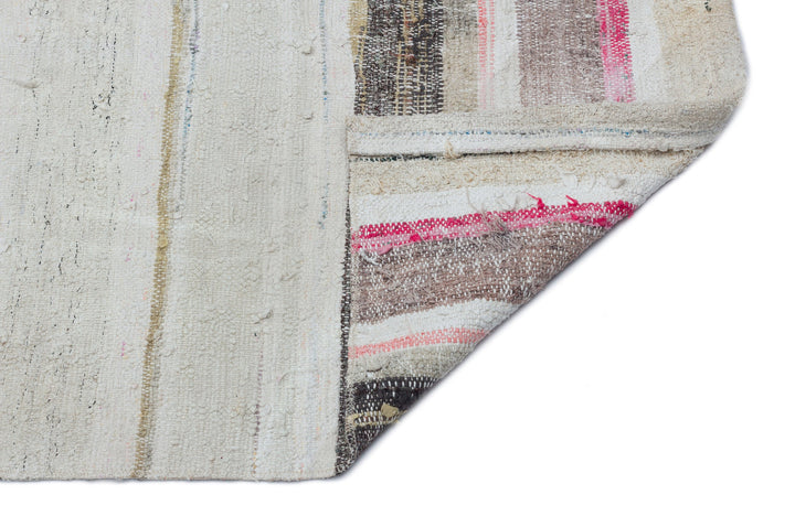 Cretan Beige Striped Wool Hand-Woven Carpet 105 x 277
