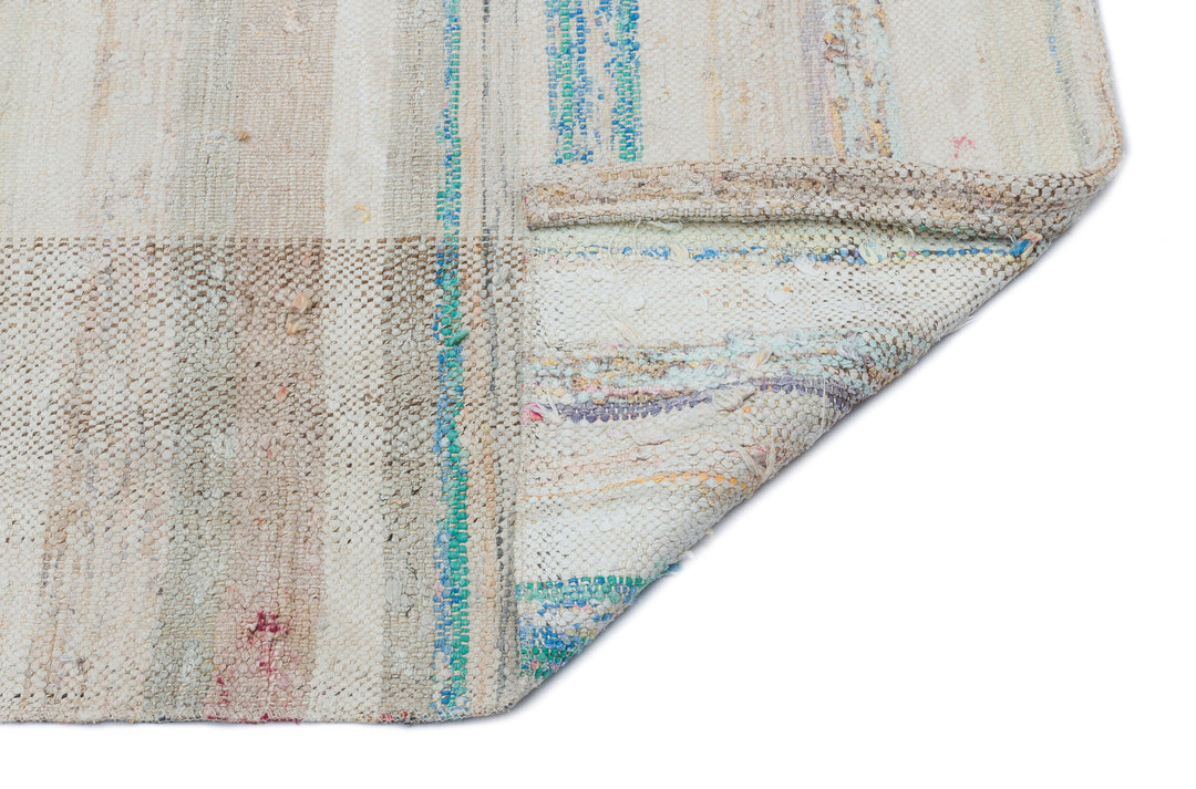 Cretan Beige Striped Wool Hand-Woven Carpet 073 x 226