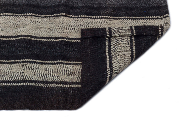 Cretan Black Striped Wool Hand-Woven Carpet 067 x 422
