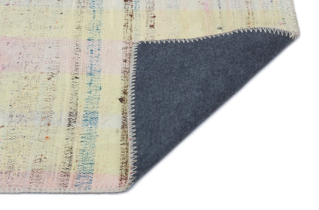 Cretan Beige Striped Wool Hand Woven Carpet 090 x 149