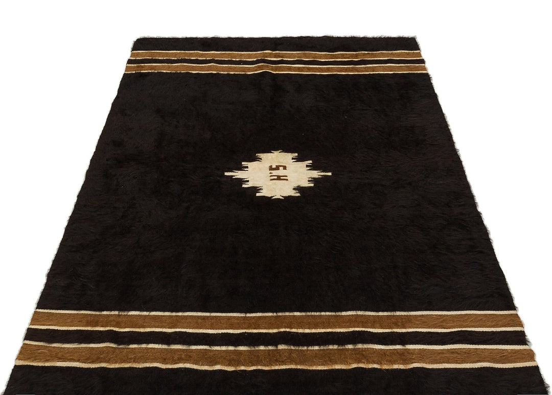 Crete Black Geometric Wool Hand Woven Carpet 120 x 180