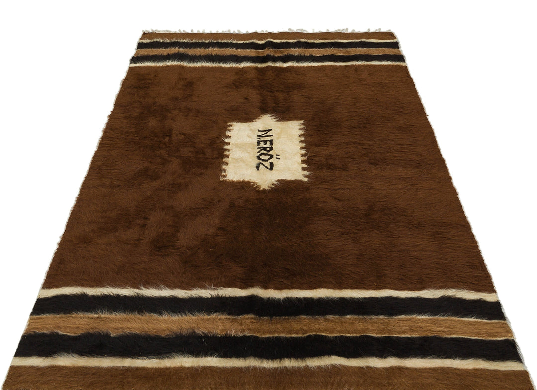 Crete Brown Geometric Wool Hand Woven Carpet 132 x 205