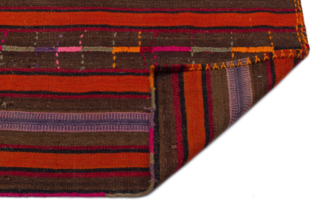 Cretan Red Striped Wool Hand Woven Carpet 170 x 216