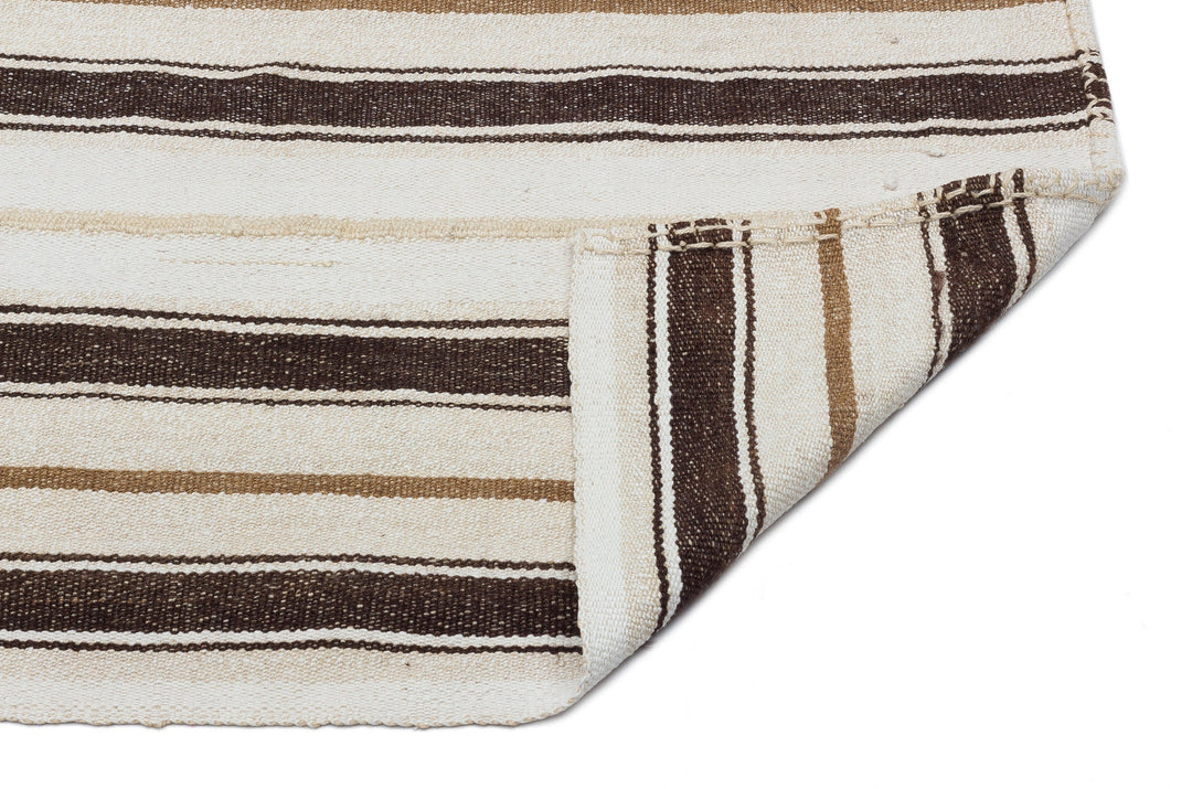 Cretan Beige Striped Wool Hand-Woven Carpet 156 x 218
