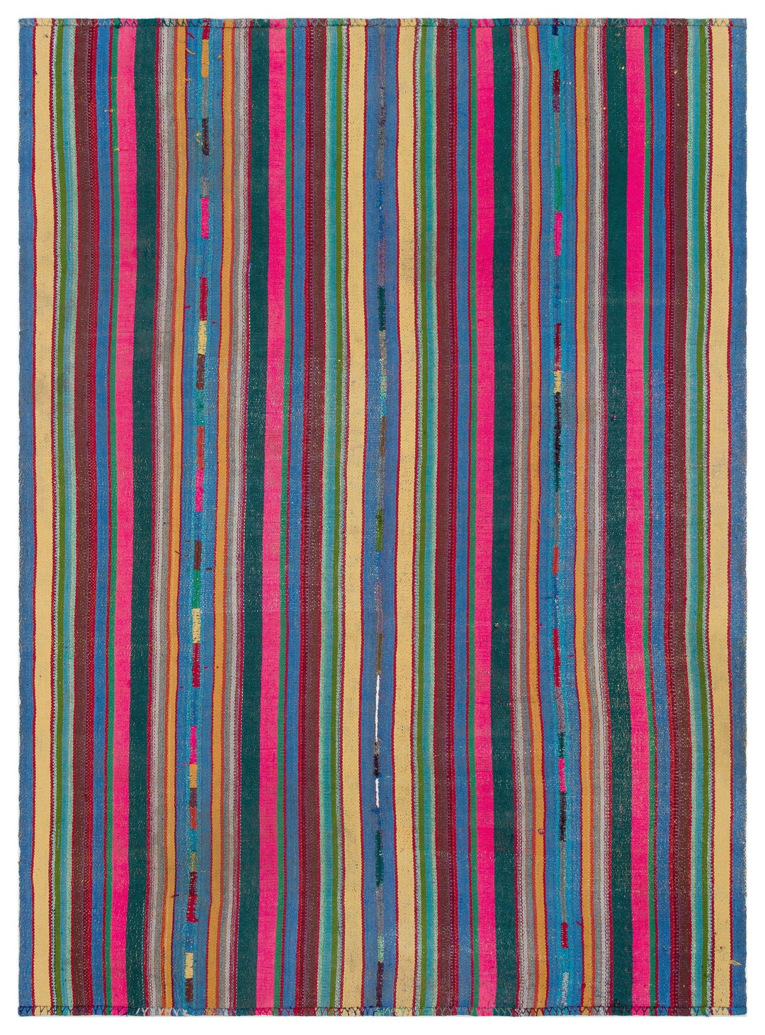 Cretan Beige Striped Wool Hand-Woven Carpet 179 x 254