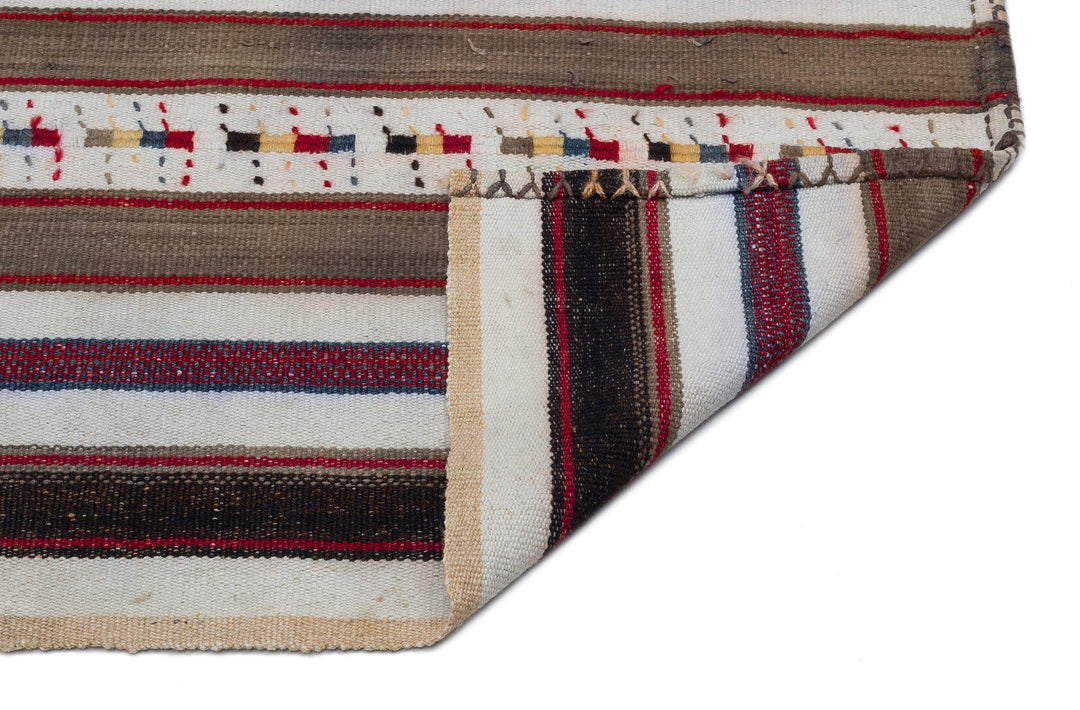 Cretan Beige Striped Wool Hand-Woven Carpet 158 x 214