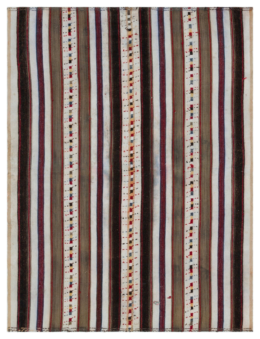 Cretan Beige Striped Wool Hand-Woven Carpet 158 x 214