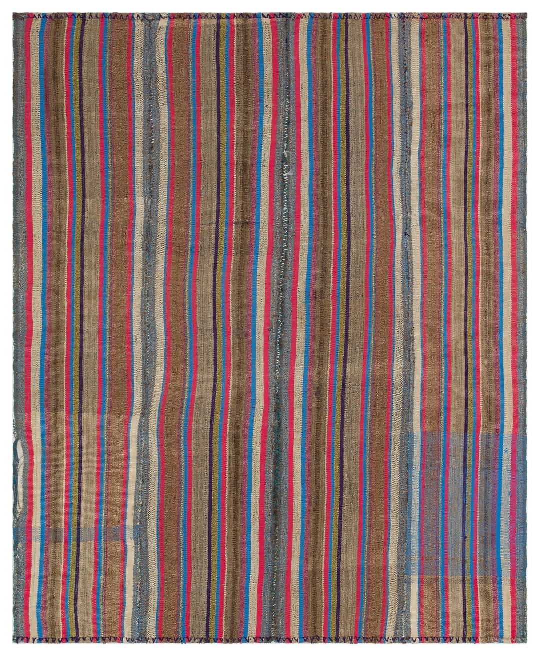 Cretan Beige Striped Wool Hand-Woven Carpet 182 x 232