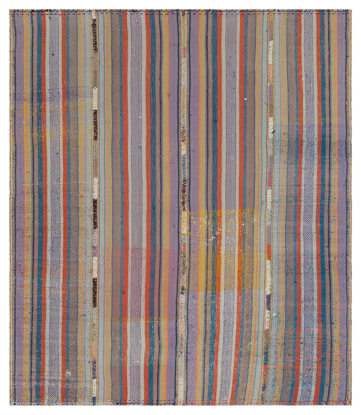 Cretan Beige Striped Wool Hand-Woven Carpet 168 x 206