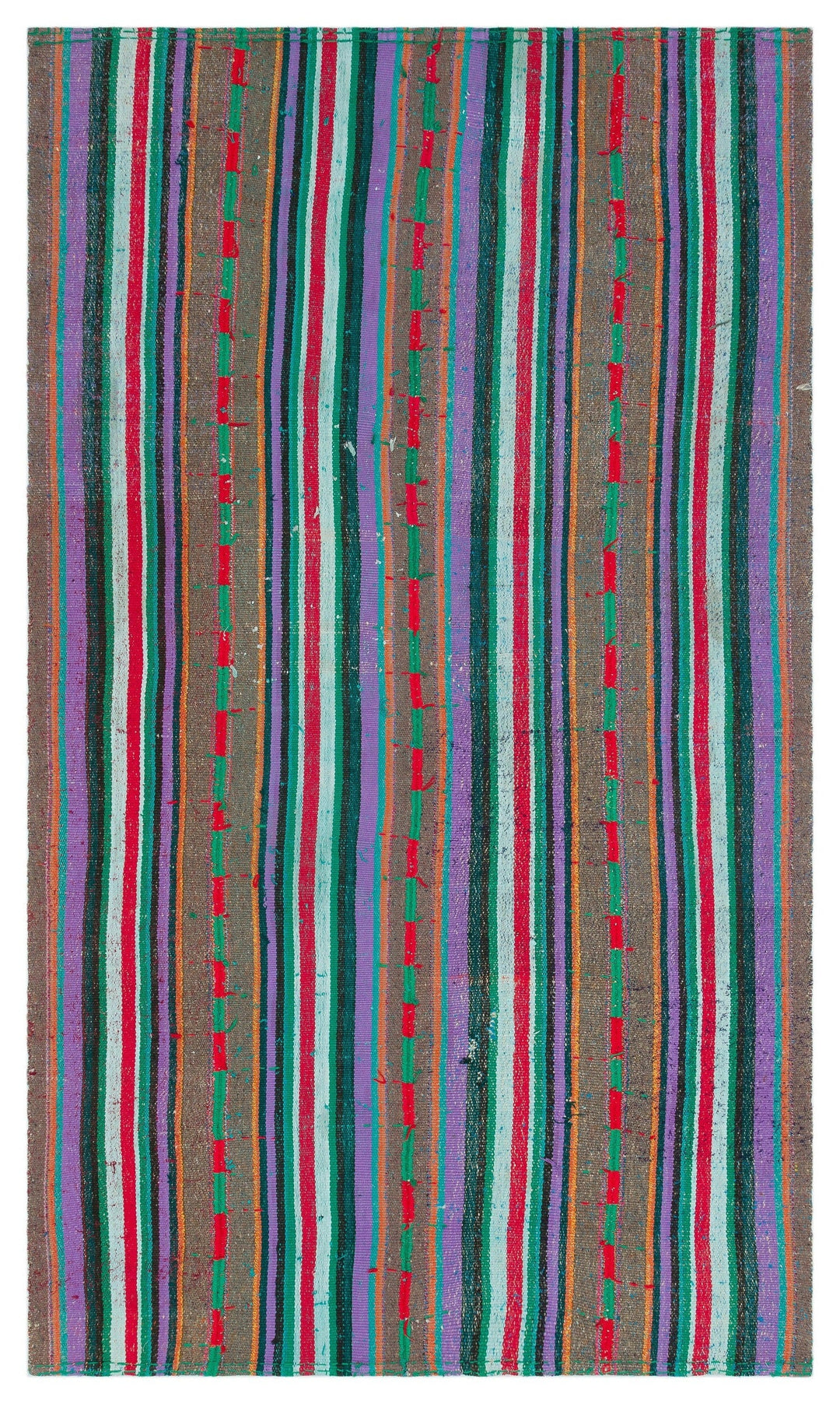Cretan Beige Striped Wool Hand-Woven Carpet 131 x 227