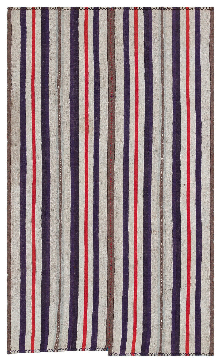 Cretan Beige Striped Wool Hand-Woven Carpet 134 x 234