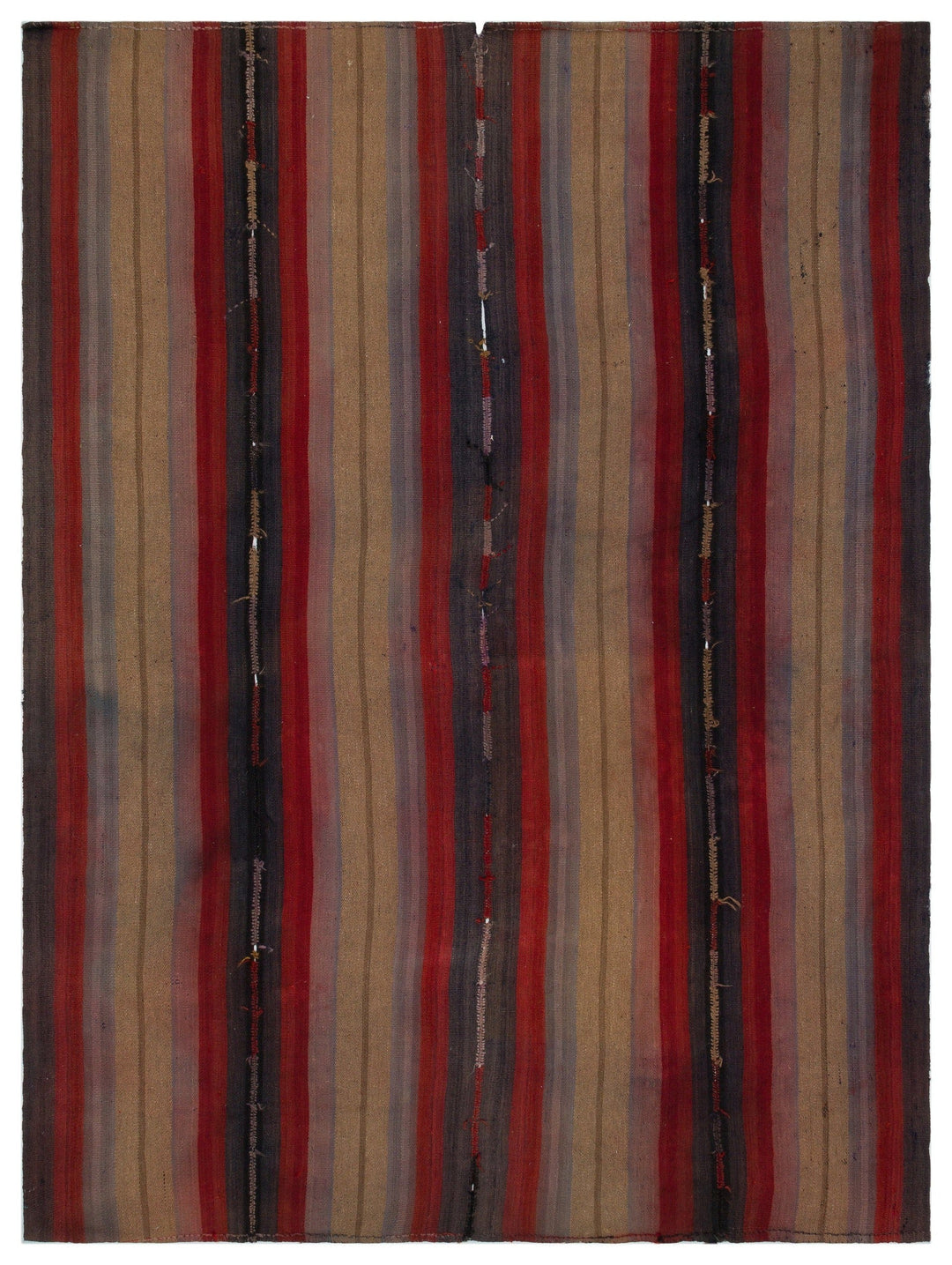 Cretan Beige Striped Wool Hand-Woven Carpet 202 x 263