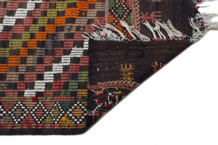 Cretan Brown Striped Wool Hand Woven Carpet 150 x 283