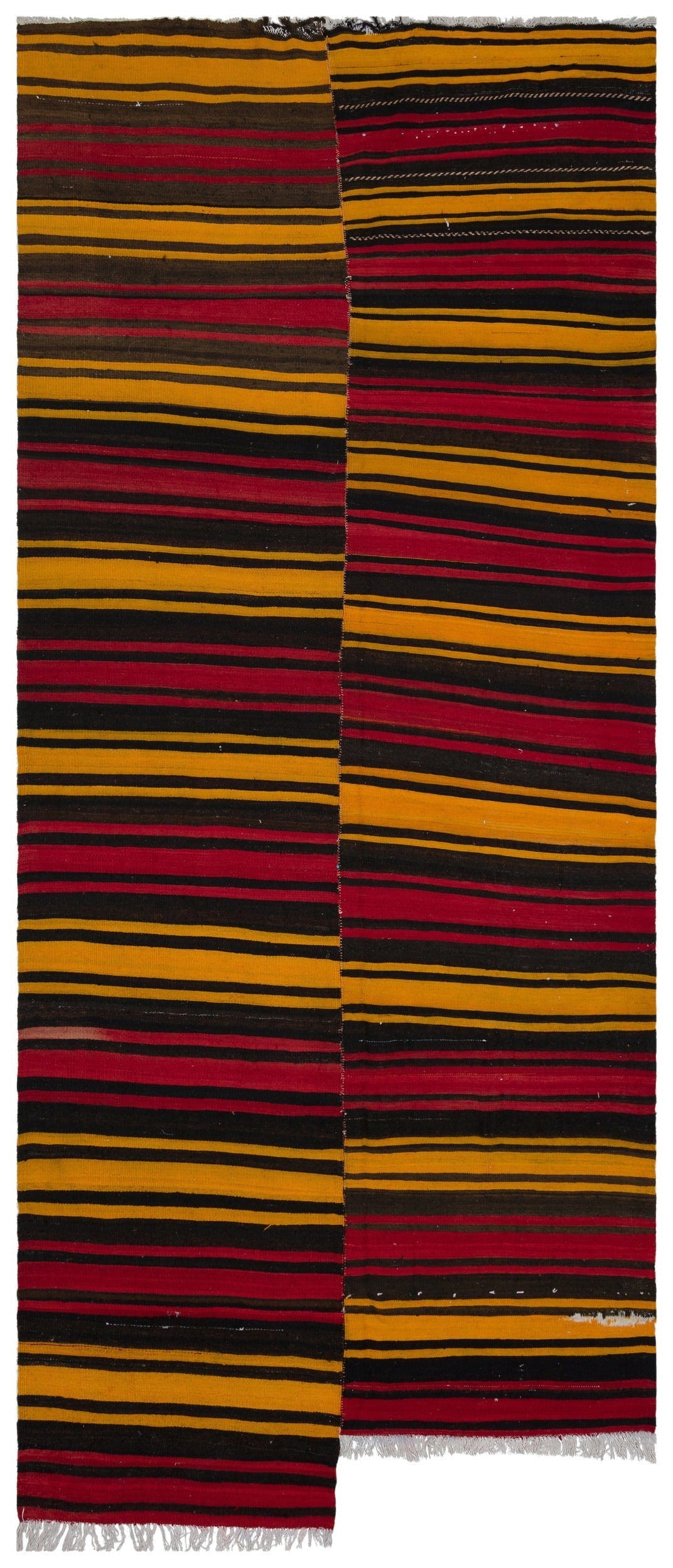 Cretan Beige Striped Wool Hand-Woven Carpet 172 x 400