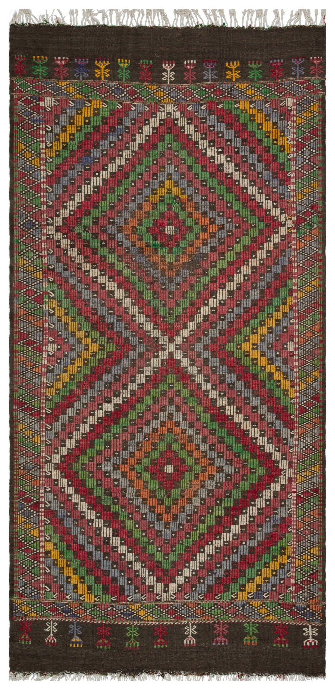 Crete Brown Geometric Wool Hand Woven Carpet 170 x 330