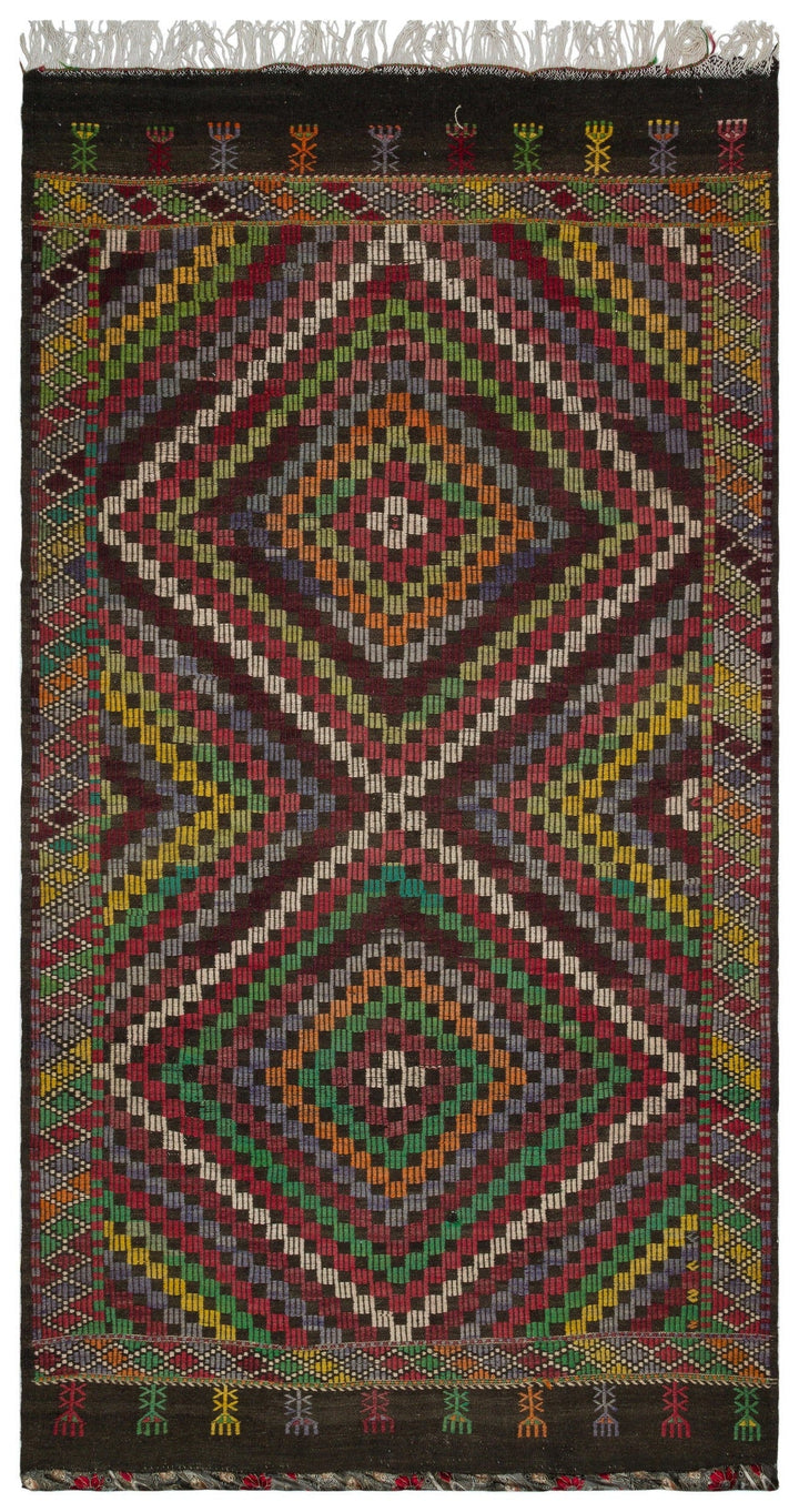 Cretan Brown Geometric Wool Hand Woven Carpet 175 x 317