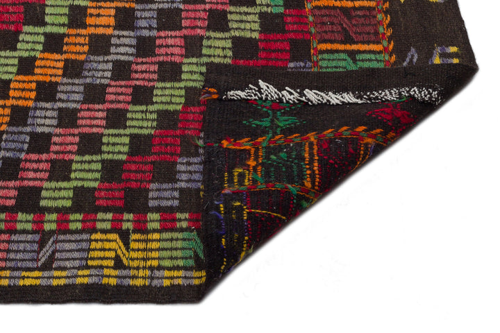Cretan Brown Geometric Wool Hand-Woven Carpet 161 x 276