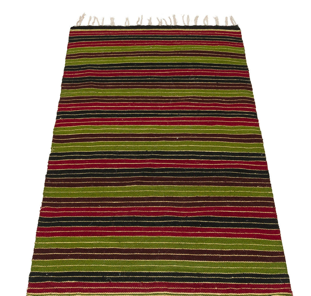 Cretan Red Striped Wool Hand-Woven Carpet 067 x 107
