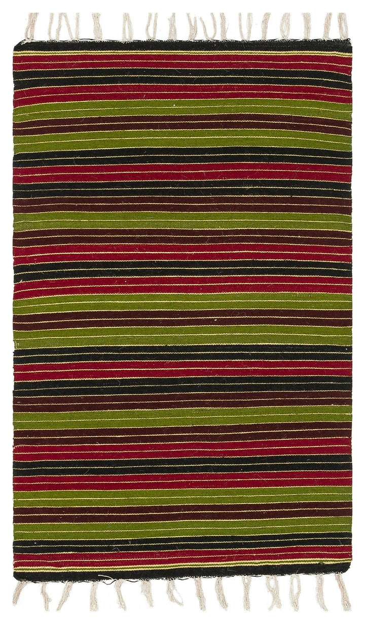 Cretan Red Striped Wool Hand-Woven Carpet 067 x 107