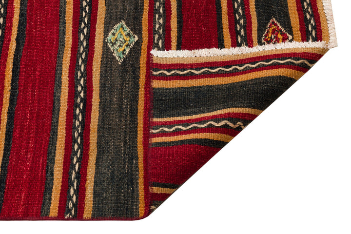 Cretan Red Striped Wool Hand Woven Carpet 082 x 341